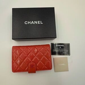 CHANEL Rose Vernis Quilted Lambskin Tri-Fold Wallet – With Box